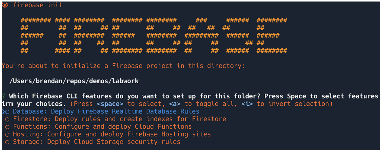 Output of firebase init command