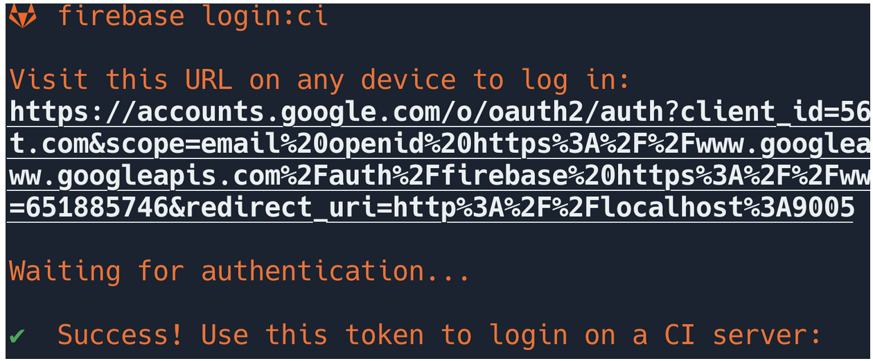 Output of firebase login:ci command